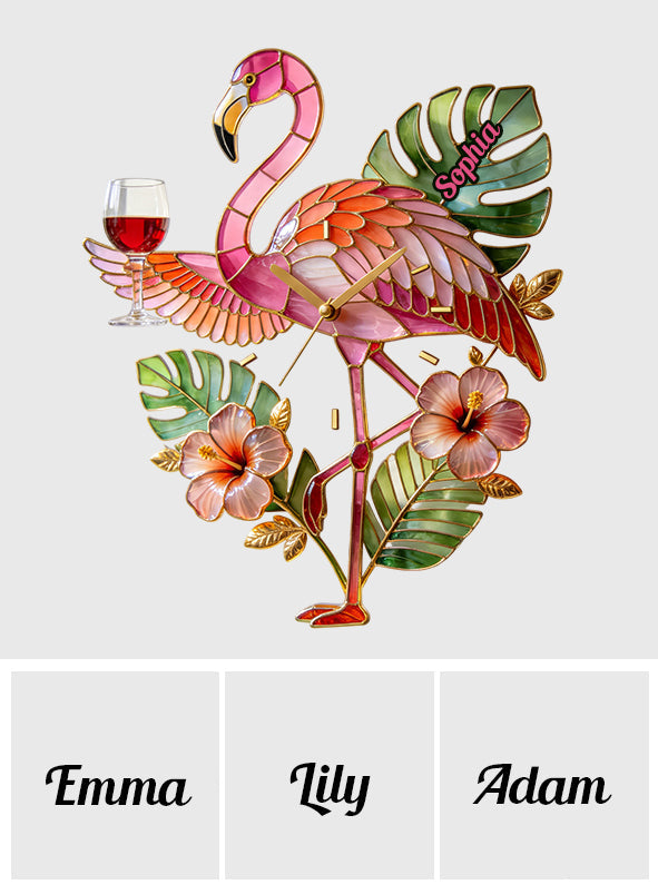 Elegant Flamingo Tropical Vibe - Personalized Flamingo Acrylic Wall Clock