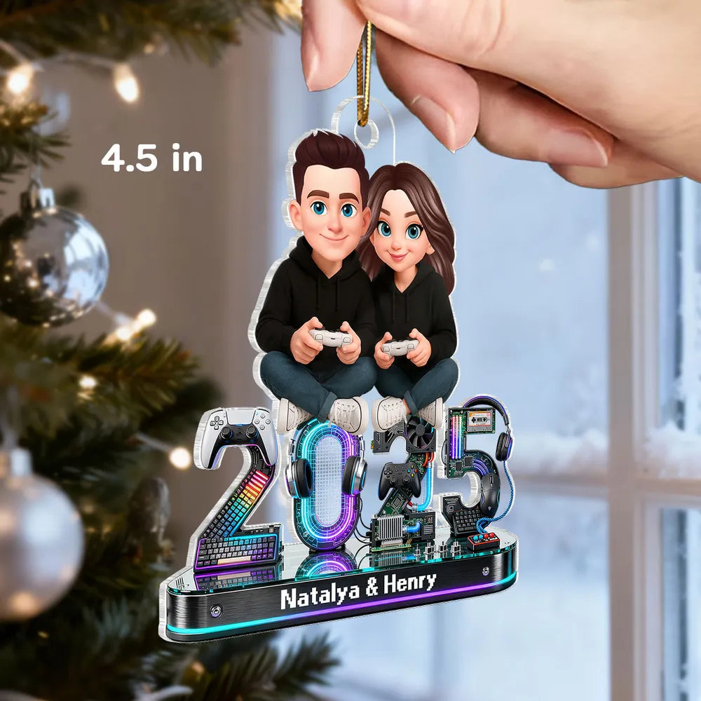 Personalized Gaming Couple Acrylic Ornament Christmas Decor, Cute Gamer Couple Keepsake, Unique Gift for Boyfriend or Girlfriend