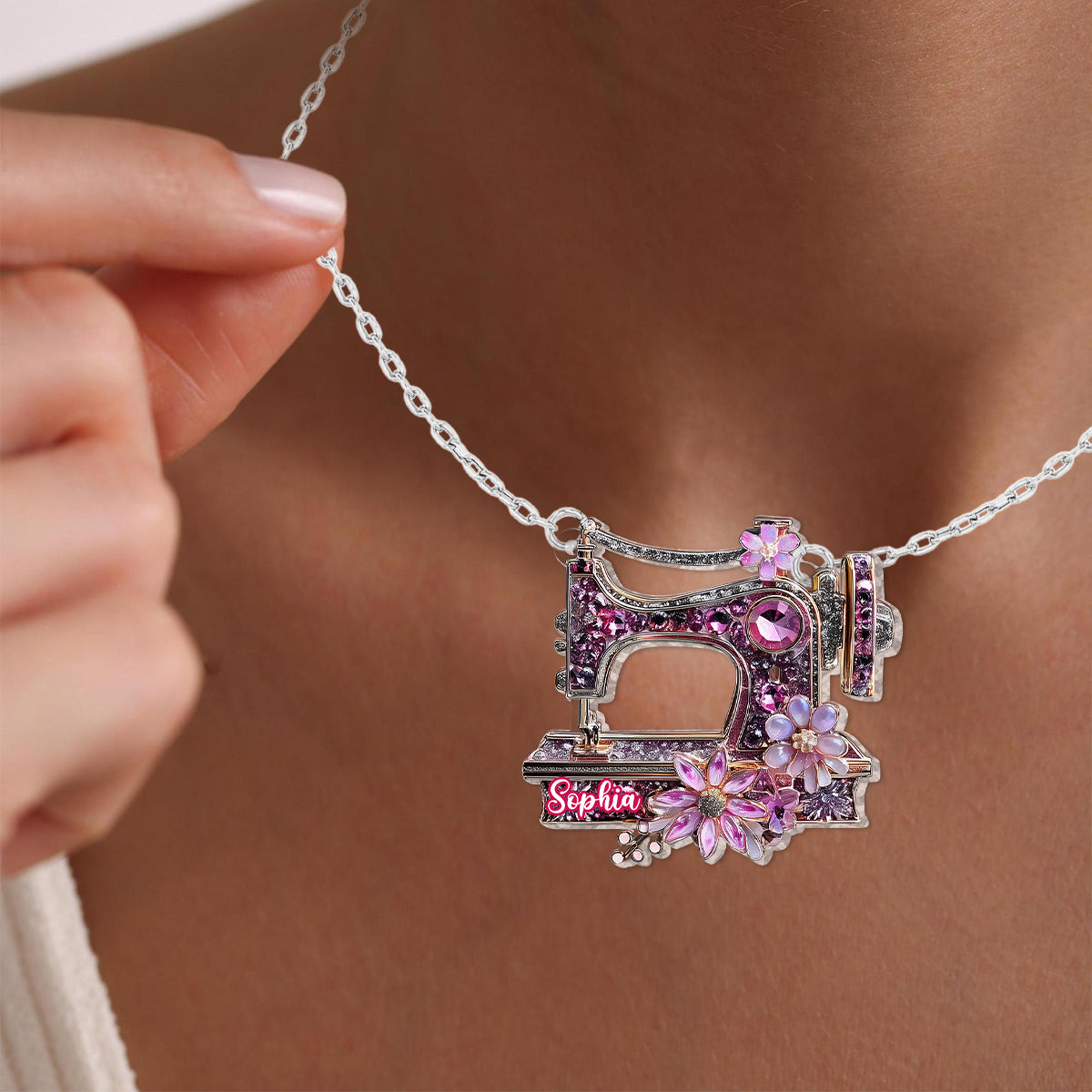 Beautiful Sewing Machine - Personalized Sewing Custom Shaped Pendant Necklace