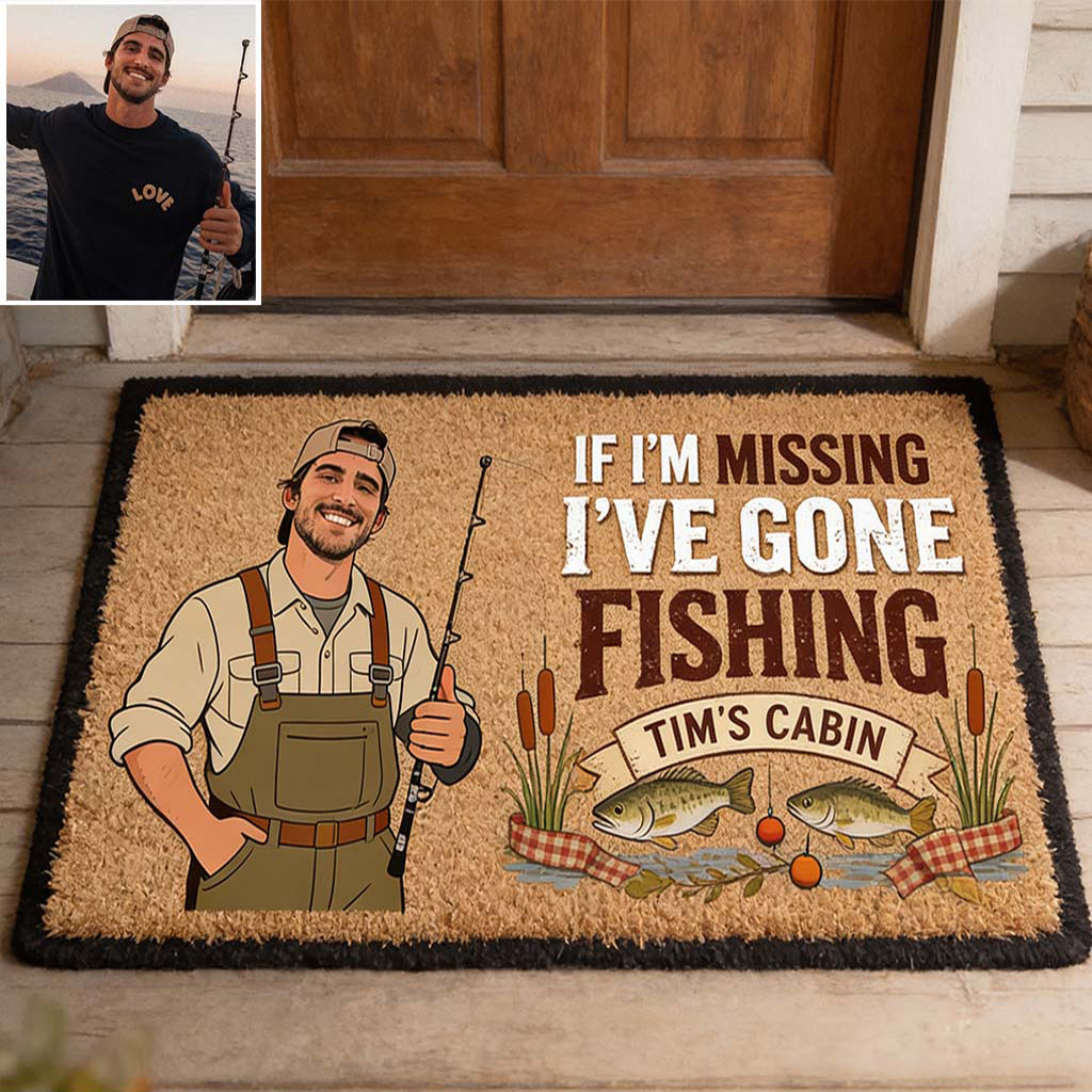 If I'm Missing I've Gone Missing - Personalized Fishing Shaped Doormat/ Rug