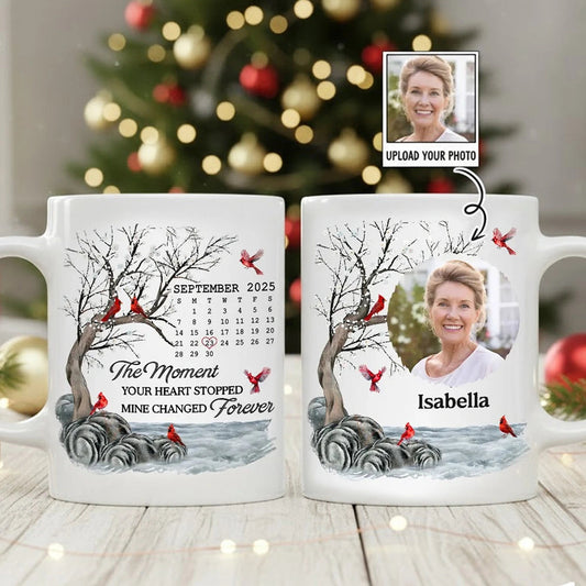 Custom Memorial White Ceramic Mug with Photo & Cardinals – Personalized Remembrance Keepsake, Comforting Unique Gift