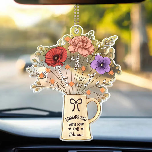 Personalized Mother's Day Ornament - "Handpicked with Love for Mama" Custom Floral Gift