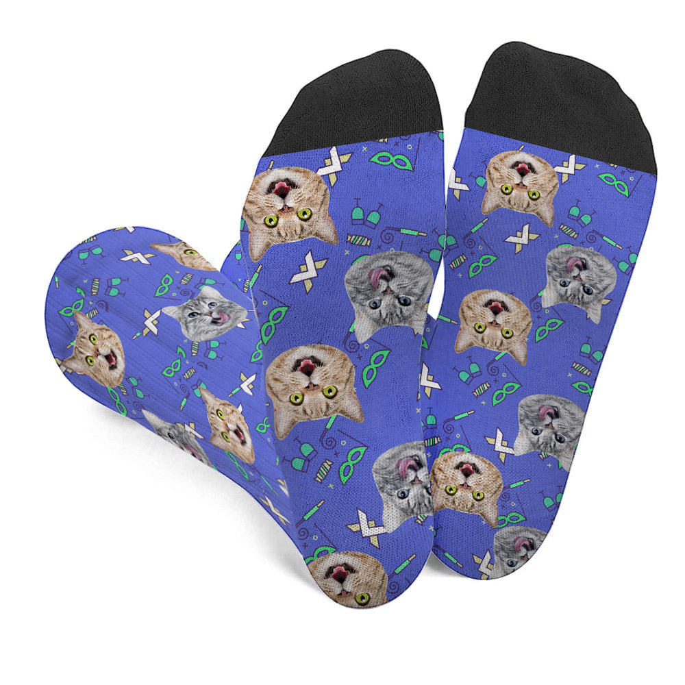 Custom Face Party Pattern - Personalized Cat Socks