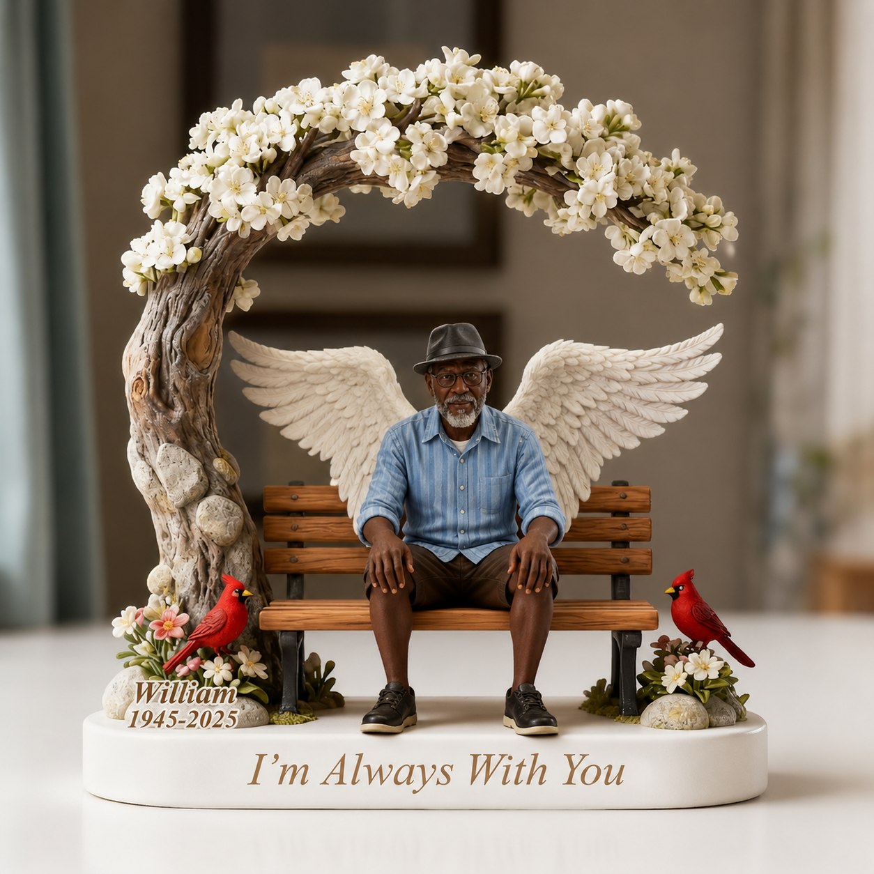 Custom Memorial Black Grandpa Bench Figurine - Personalized Funeral Remembrance Diorama Statue, Sympathy Gift for Loss of Grandfather Family Keepsake