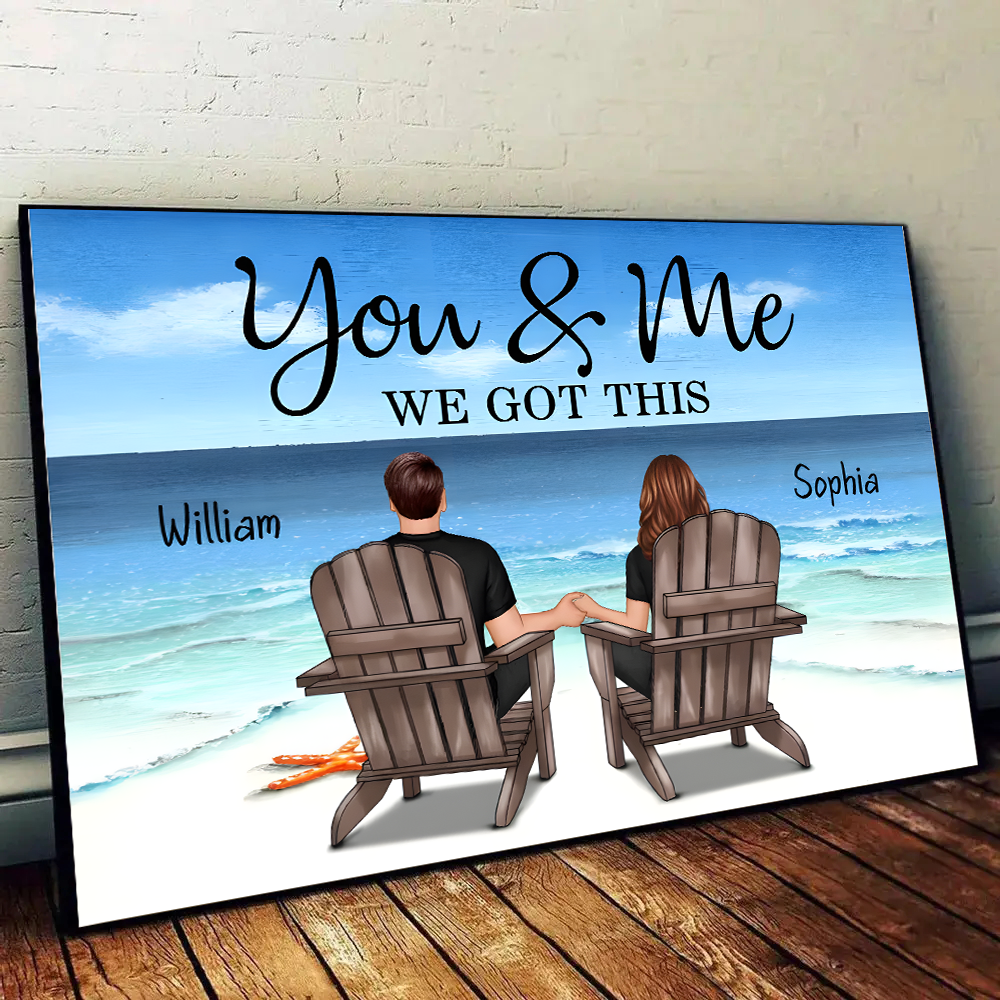 Seaside Memories - Personalized Vintage Beach Couple Poster or Canvas - A Timeless Anniversary Gift for Him & Her