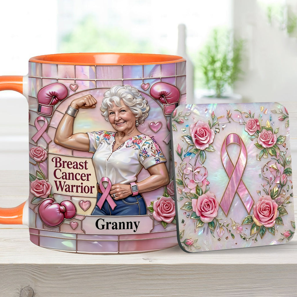 I'm A Warrior - Personalized Breast Cancer Awareness Accent Mug & Coaster