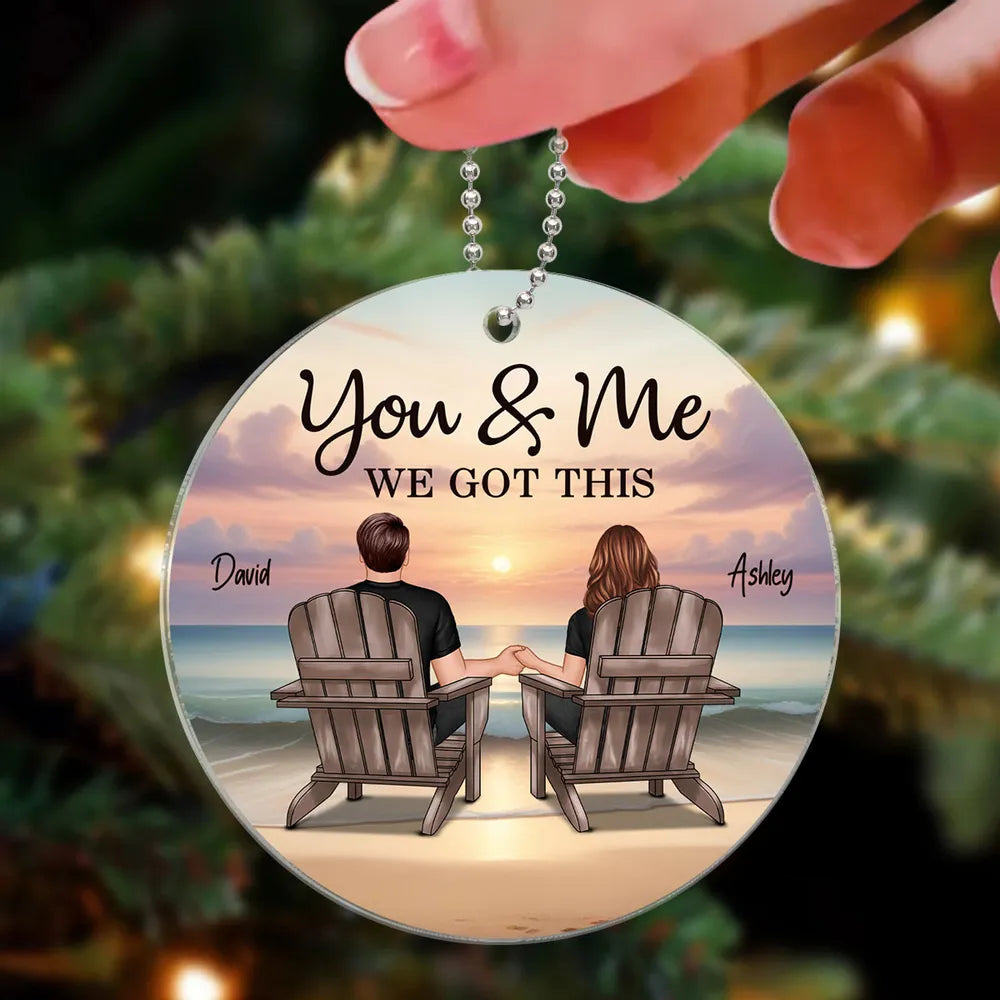 Acrylic Ornament with You & Me Couple Back View on Beach, High Clarity, Romantic and Surprise Gift