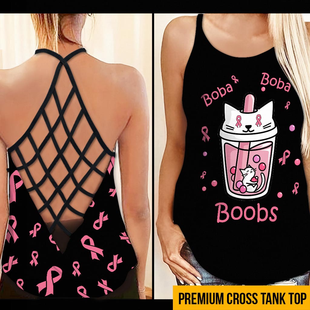 Boba Boba Boobs  - Breast Cancer Awareness Cross Tank Top