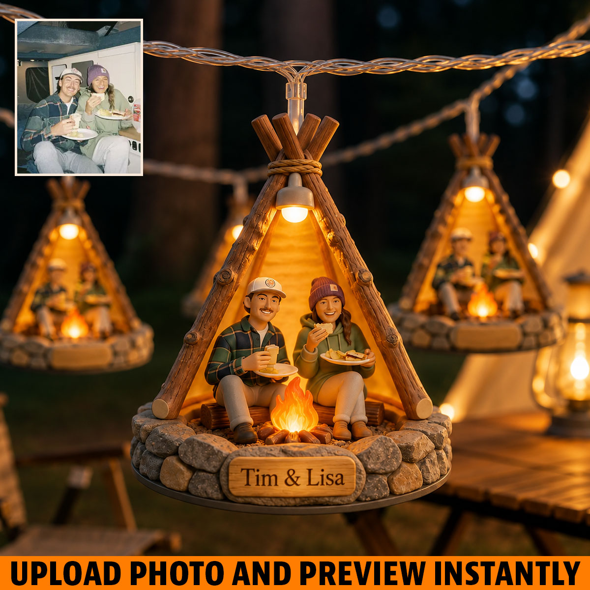 Campsite Unique Decoration, Custom From Any Photo - Personalized Camping String Lights
