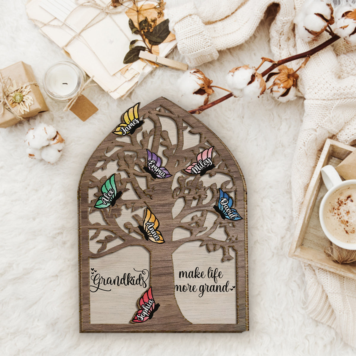 Grandkids Make Life More Grand Butterflies - Personalized Grandma 2 Layered Wood Sign / Wood Plaque
