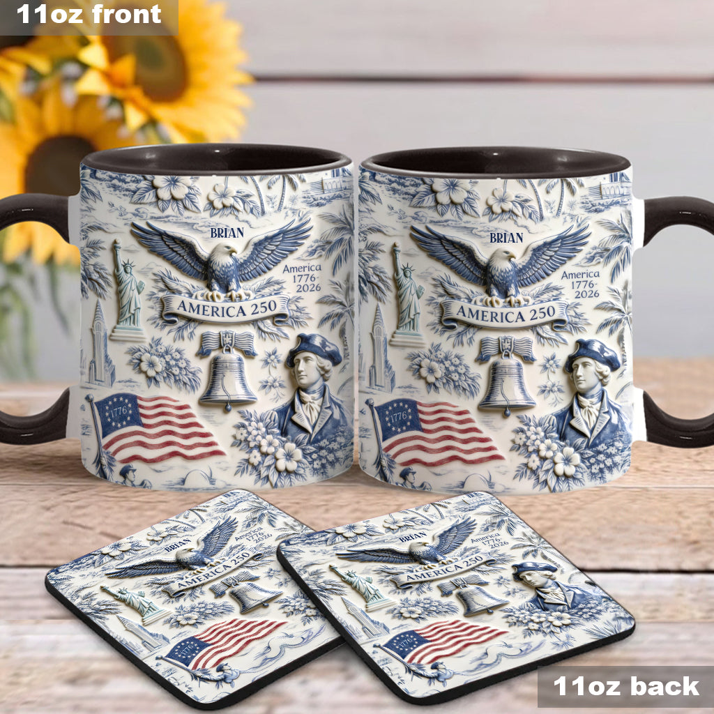250 Years of America 1776–2026 Vintage Patriotic - Personalized Independence Day/ 4th of July Accent Mug & Coaster