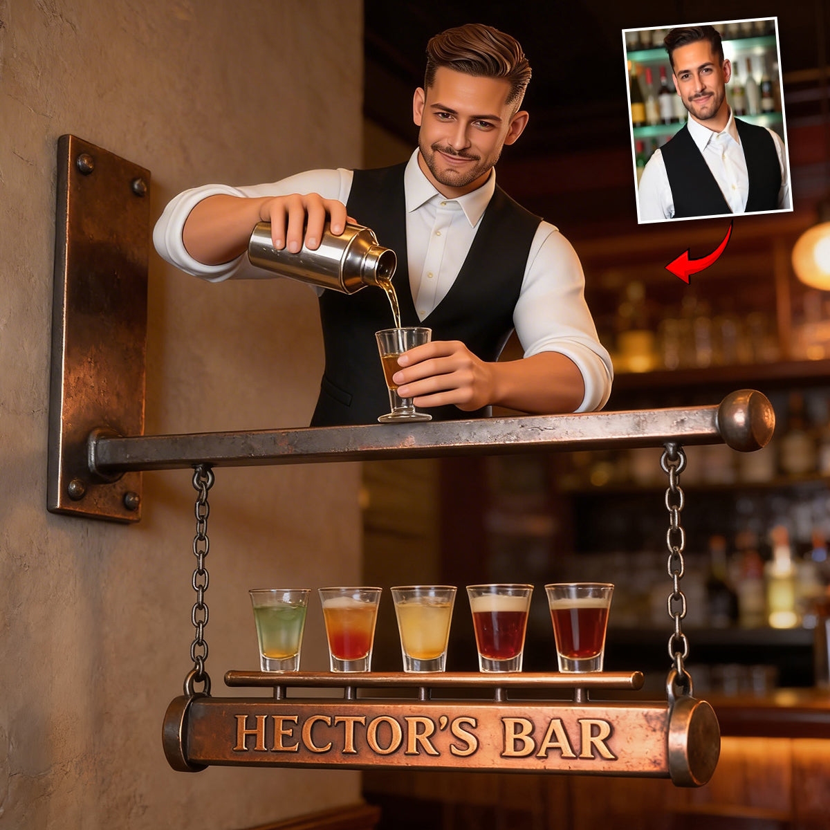 Custom Any Photo - Personalized Bartender Wooden Wall Mount Sign