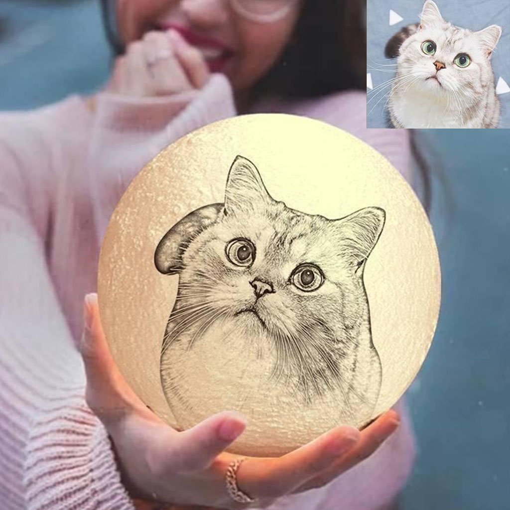 Any Photo - gift for cat lover, dog lover - Personalized Photo Moon Lamp