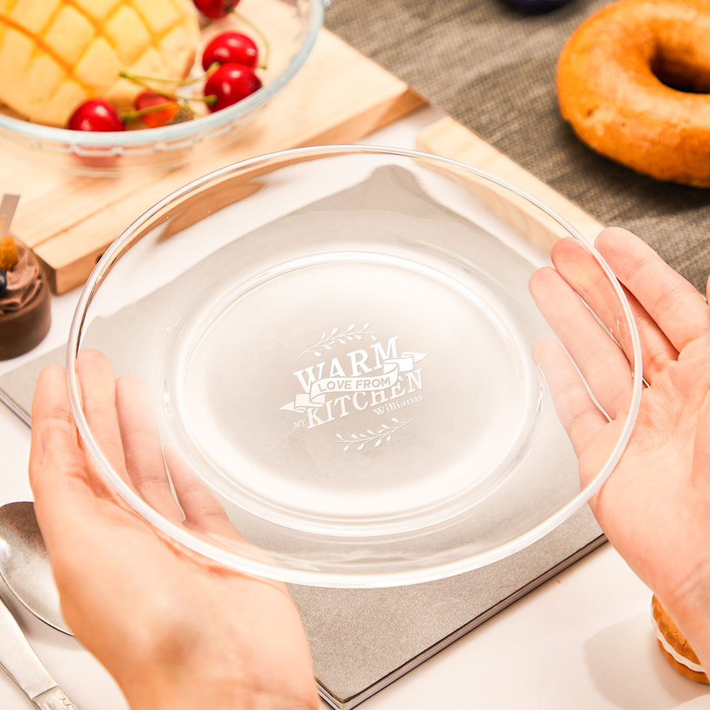 Warm Love From Kitchen Glass Round Glass Plate - Personalized Cooking Plate