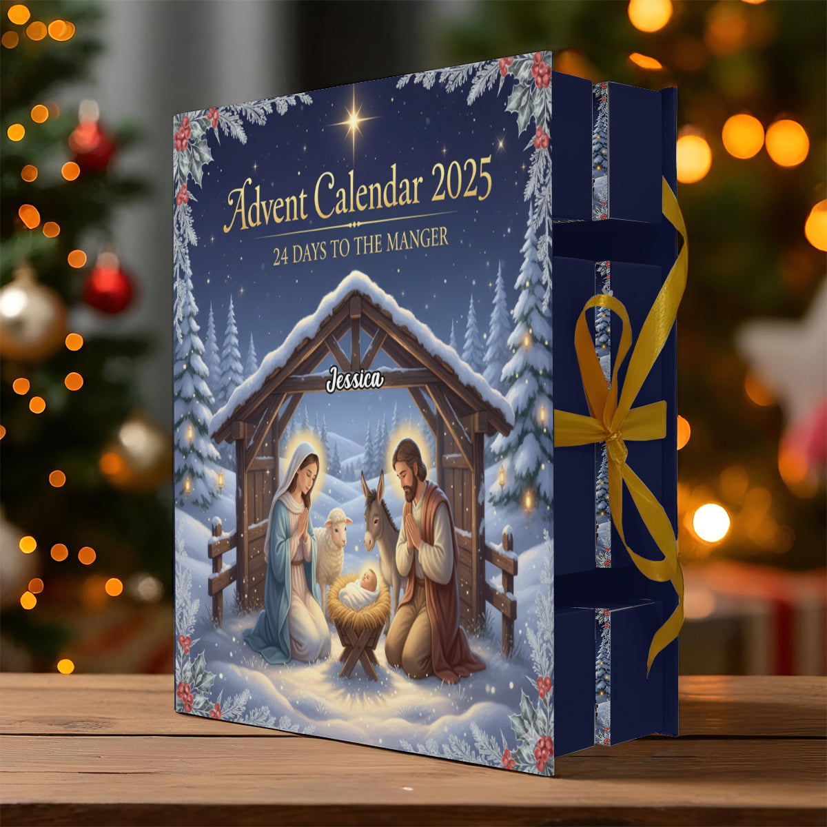 24 Days to the Manger - Personalized Christian Folded Advent Calendar With Ornaments