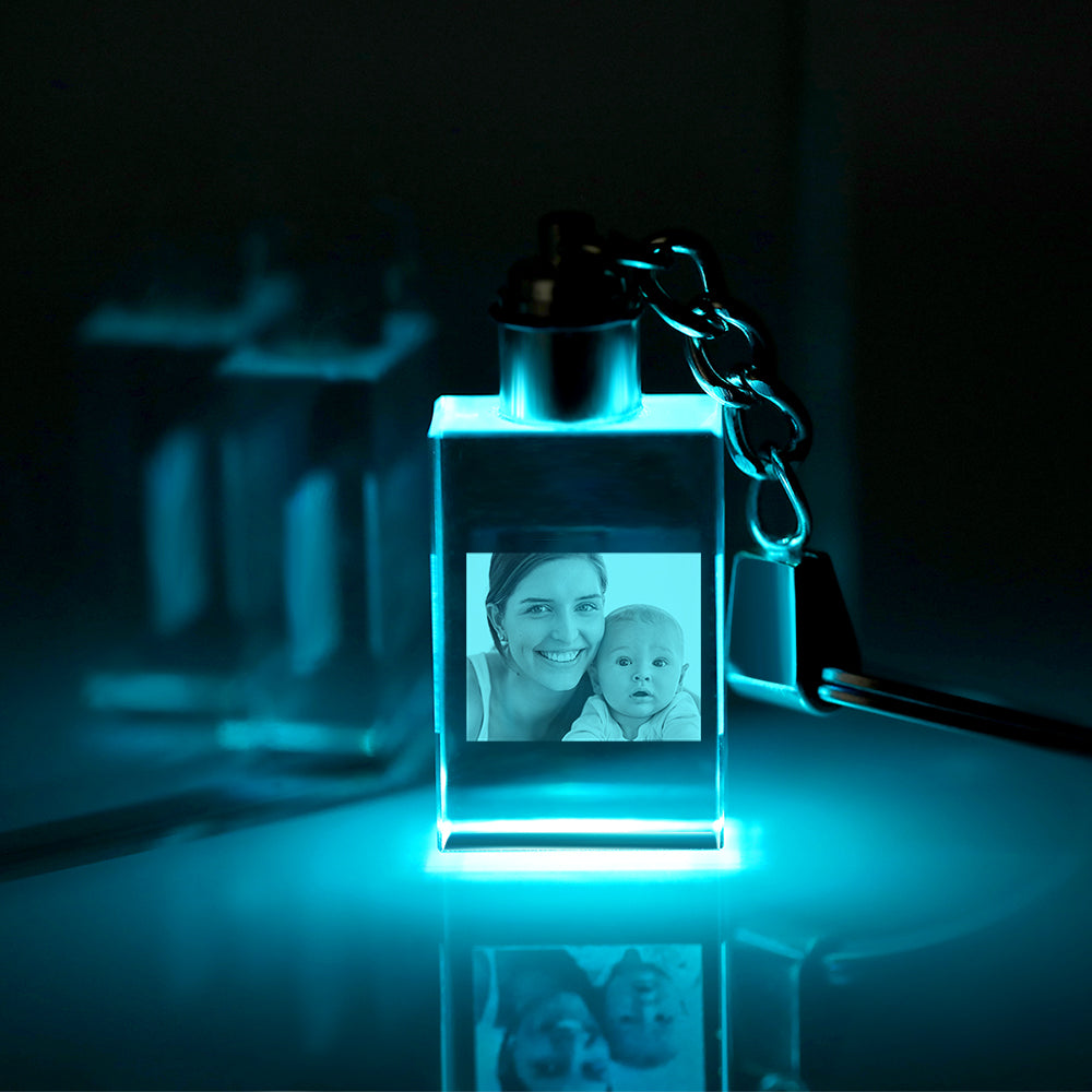 Custom Photo Rectangle Crystal Led Light Keychain -  gift for anyone, dog lover, cat lover, who lost a loved one - Personalized Keychain