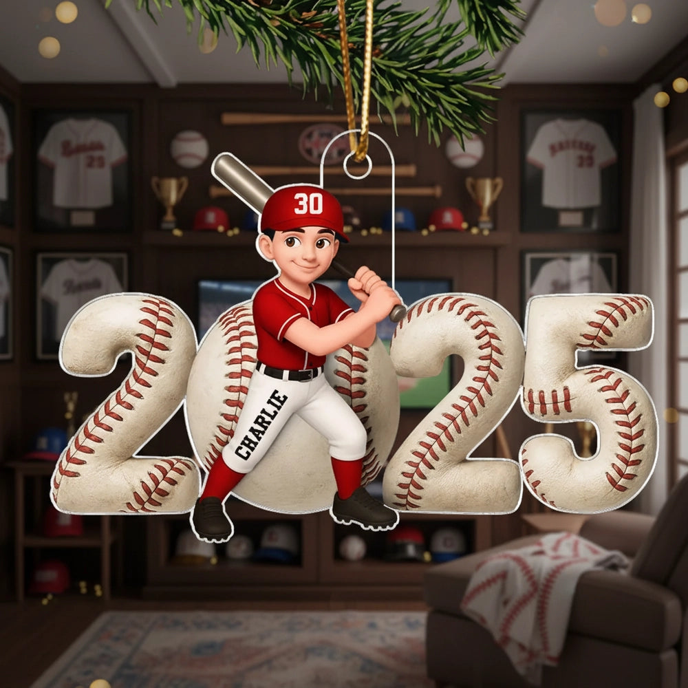 Acrylic Ornament Baseball Player in Batting Pose, Customizable, Easy to Hang Christmas Decor, a Unique Gift for Kids & Teens