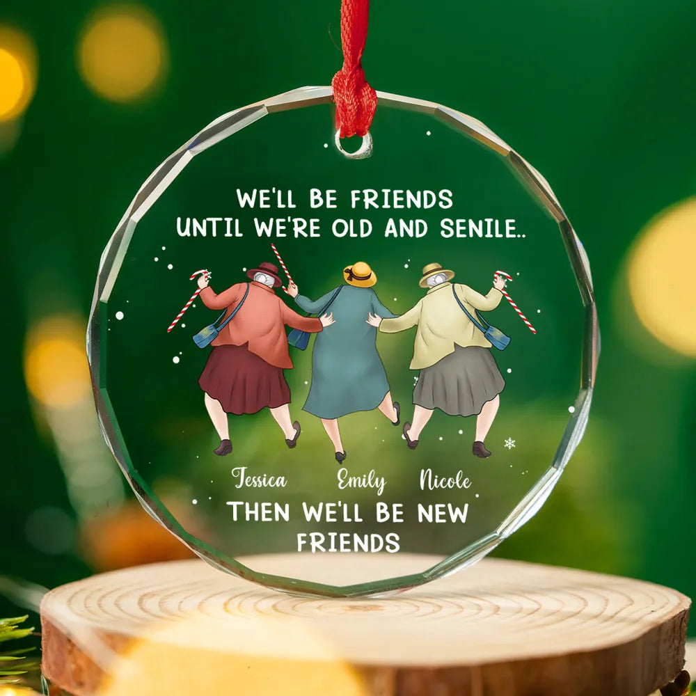 Personalized Crystal Ornament Best Friends Quote Christmas Tree Decor, Cute Cartoon Bestie Gift With Festive Snowflakes