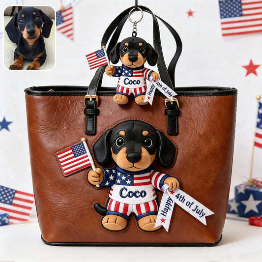 Happy 4th Of July - Personalized Dog Leather Bag With Plush Charm