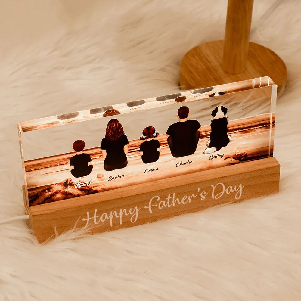 Block LED Light Plaque with Family Back View, Warm Father's Day Design, Bright and Heartfelt Gift for Dad