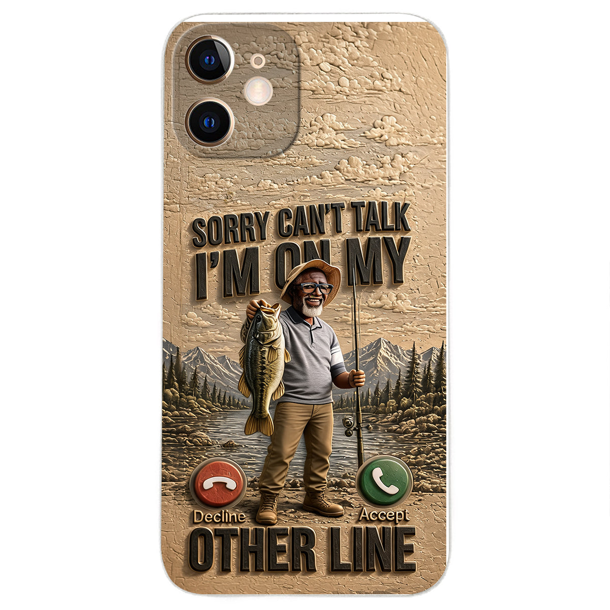 I'm On My Other Line, Fishing Lover Gift - Personalized Fishing 3D Embossed Leather Phone Case
