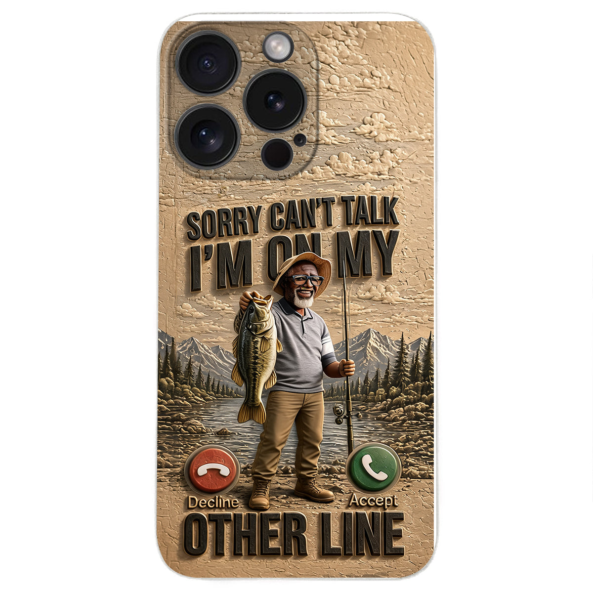 I'm On My Other Line, Fishing Lover Gift - Personalized Fishing 3D Embossed Leather Phone Case