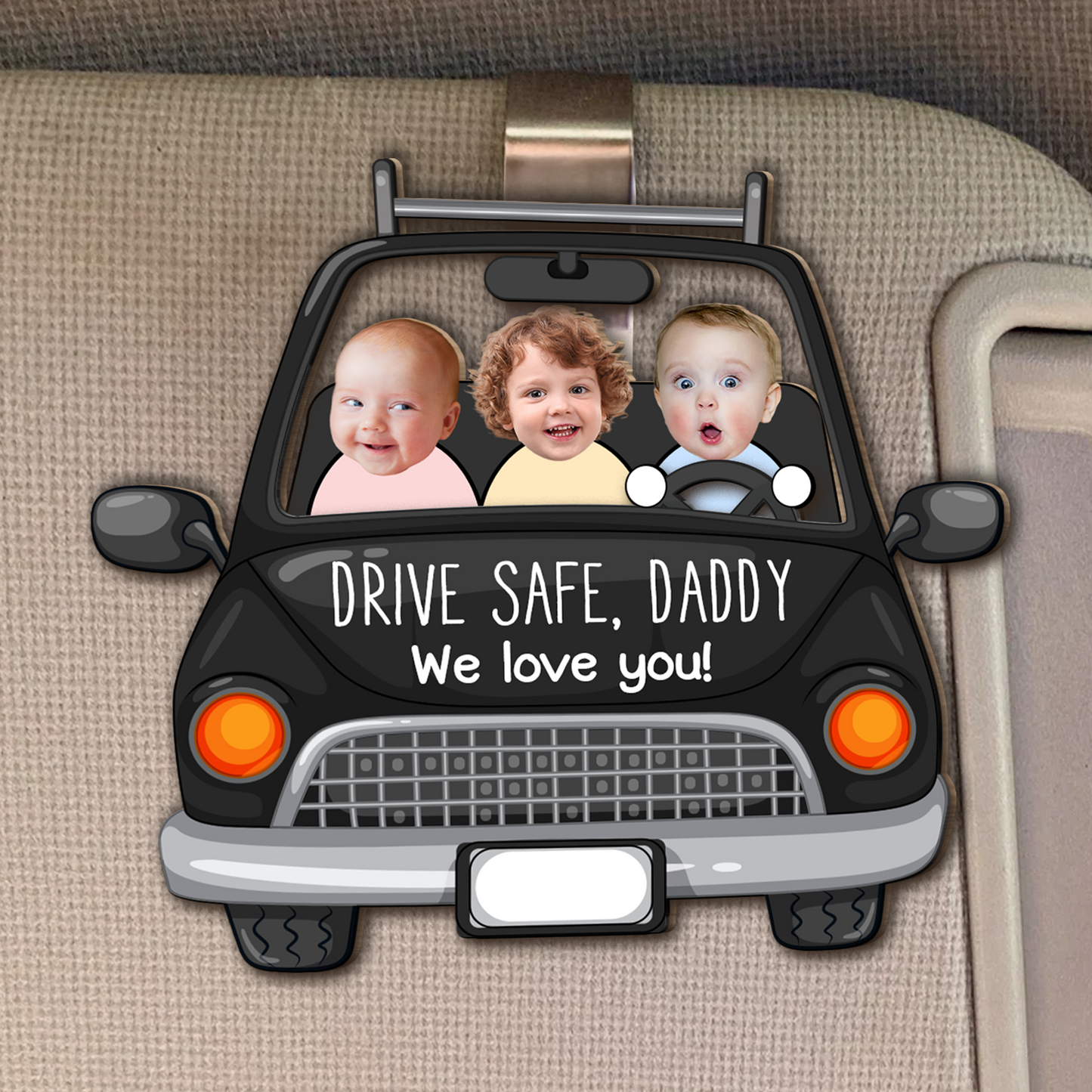 To Dad, With Love – Personalized Drive Safe Car Visor Clip with Kids – Heartfelt Gift from Family