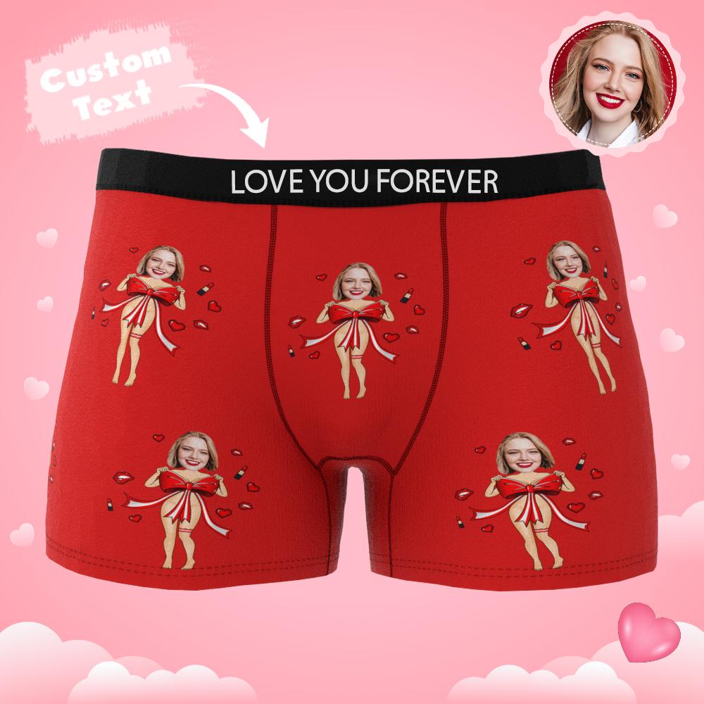 Custom Photo Boxer Red Bow AR View - Personalized Couple Men's boxer briefs