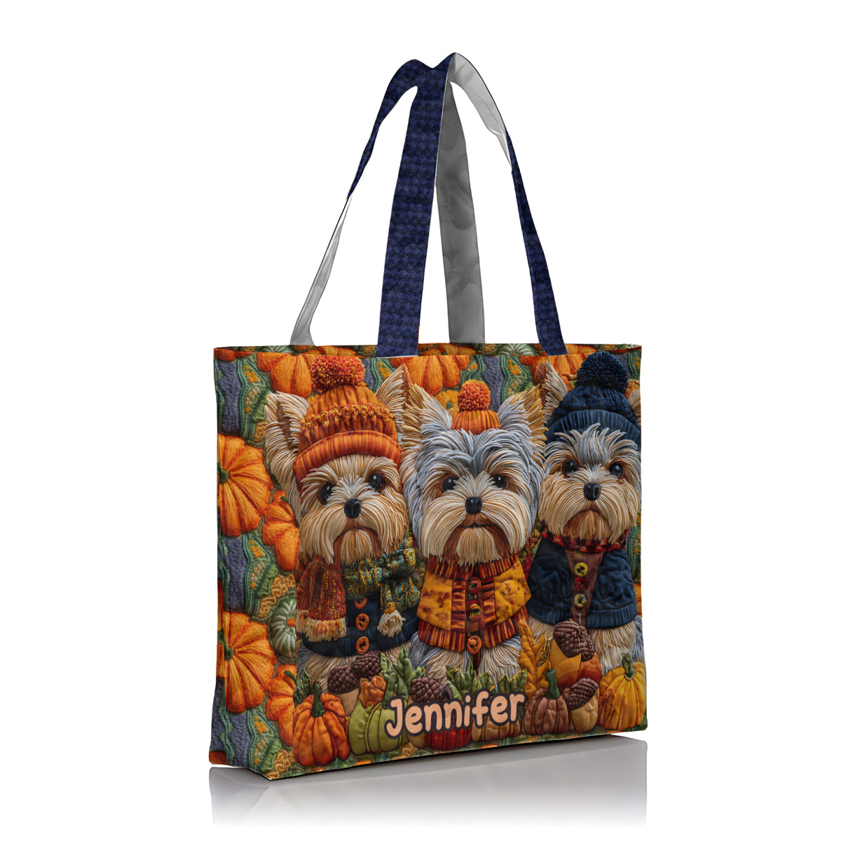 Autumn Dog - Personalized Yorkshire Terriers Quilted Tote Bag