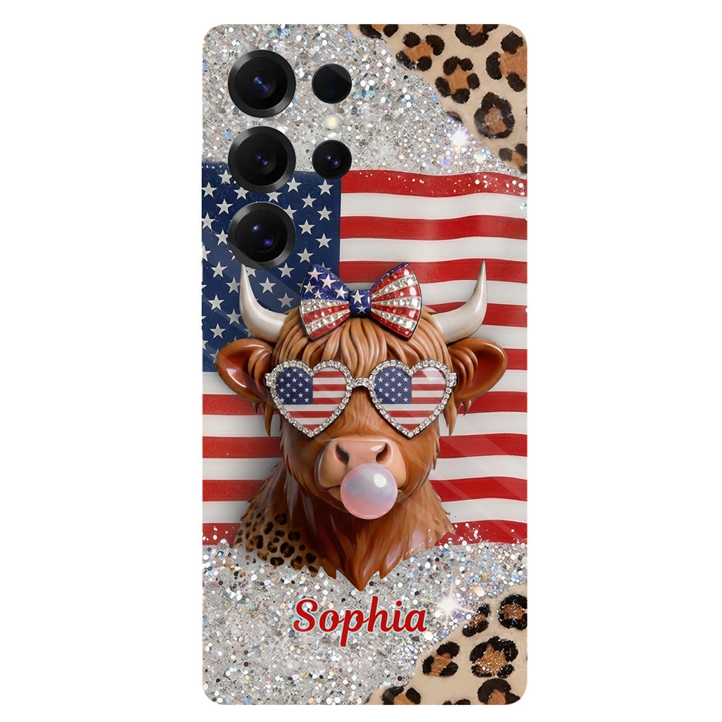 Highland Cow Patriotic - Personalized Highland Cow Full Print Phone Case & Phone Grip