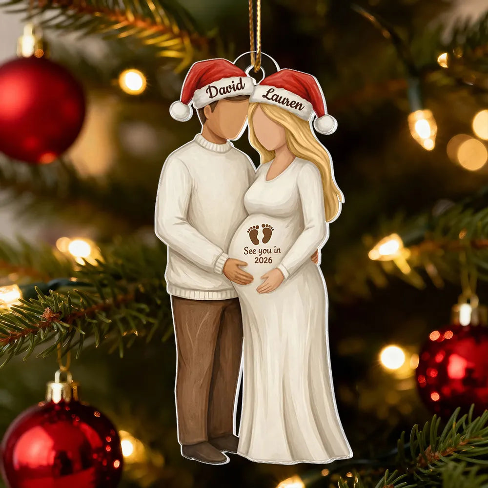 Custom Couple Acrylic Ornament for Parents-to-Be, Romantic Christmas Tree Decor, Personalized Baby Bump Keepsake Gift