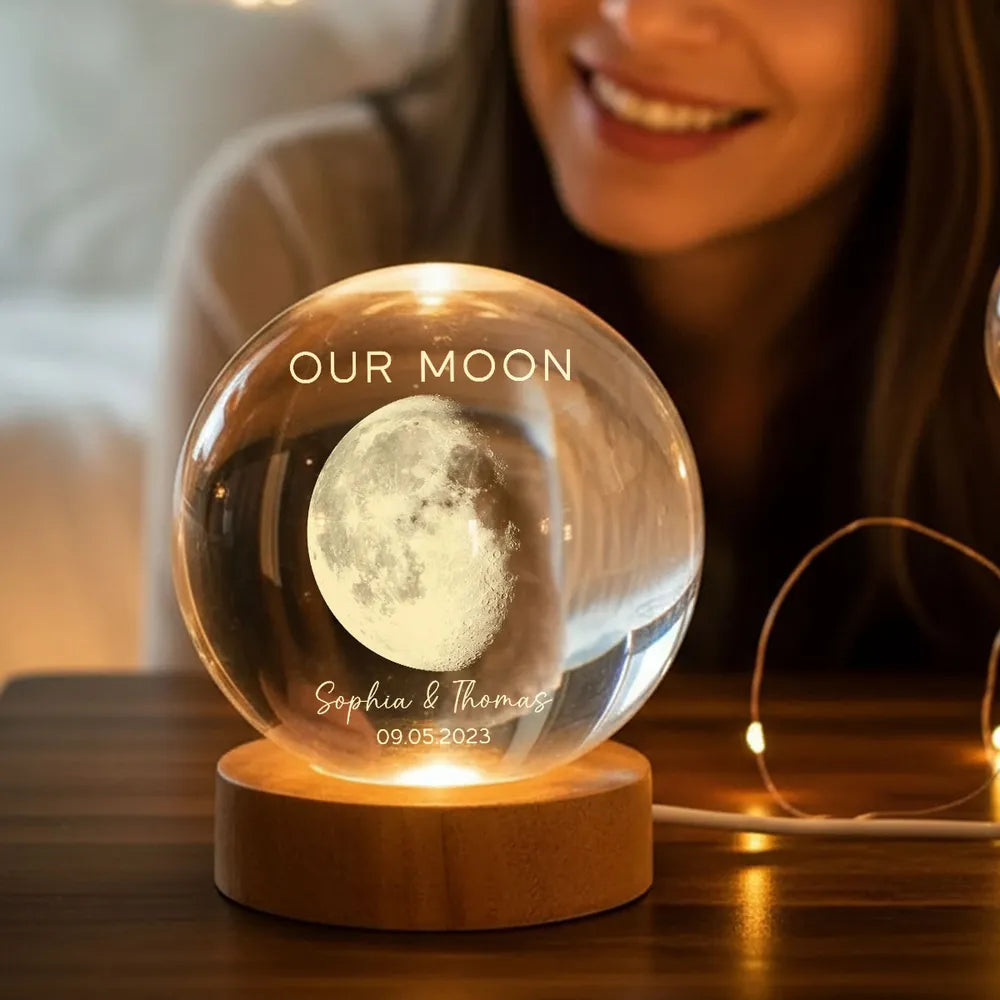Custom Our Moon Globe Lamp, Cozy Romantic Room Glow, Meaningful Keepsake Gift for Wife Husband Girlfriend Boyfriend