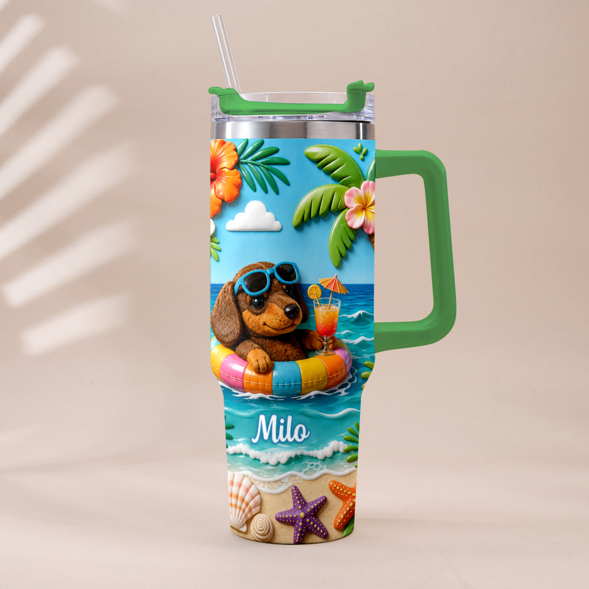 Any Photo Summer Vibes - Personalized Dog Tumbler With Plush Charm