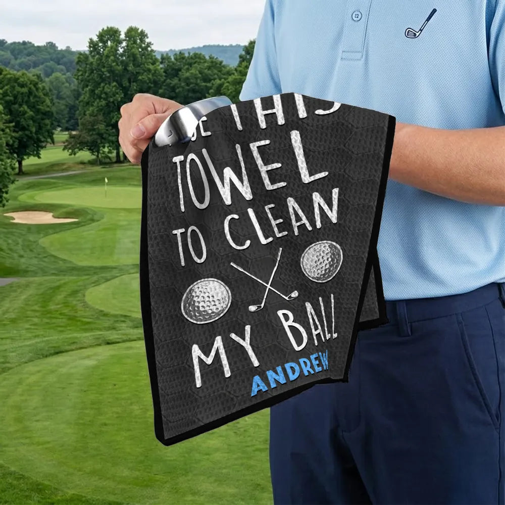 Personalized Waffle Weave Golf Towel Funny 'I Use This Towel To Clean My Ball' Unique Gift for Golfers