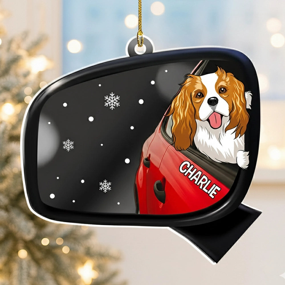 Acrylic Ornament - Personalized Mirrored Acrylic, Dog Head Out the Window, Snowy Scene, Unique Gift for Dog Lovers