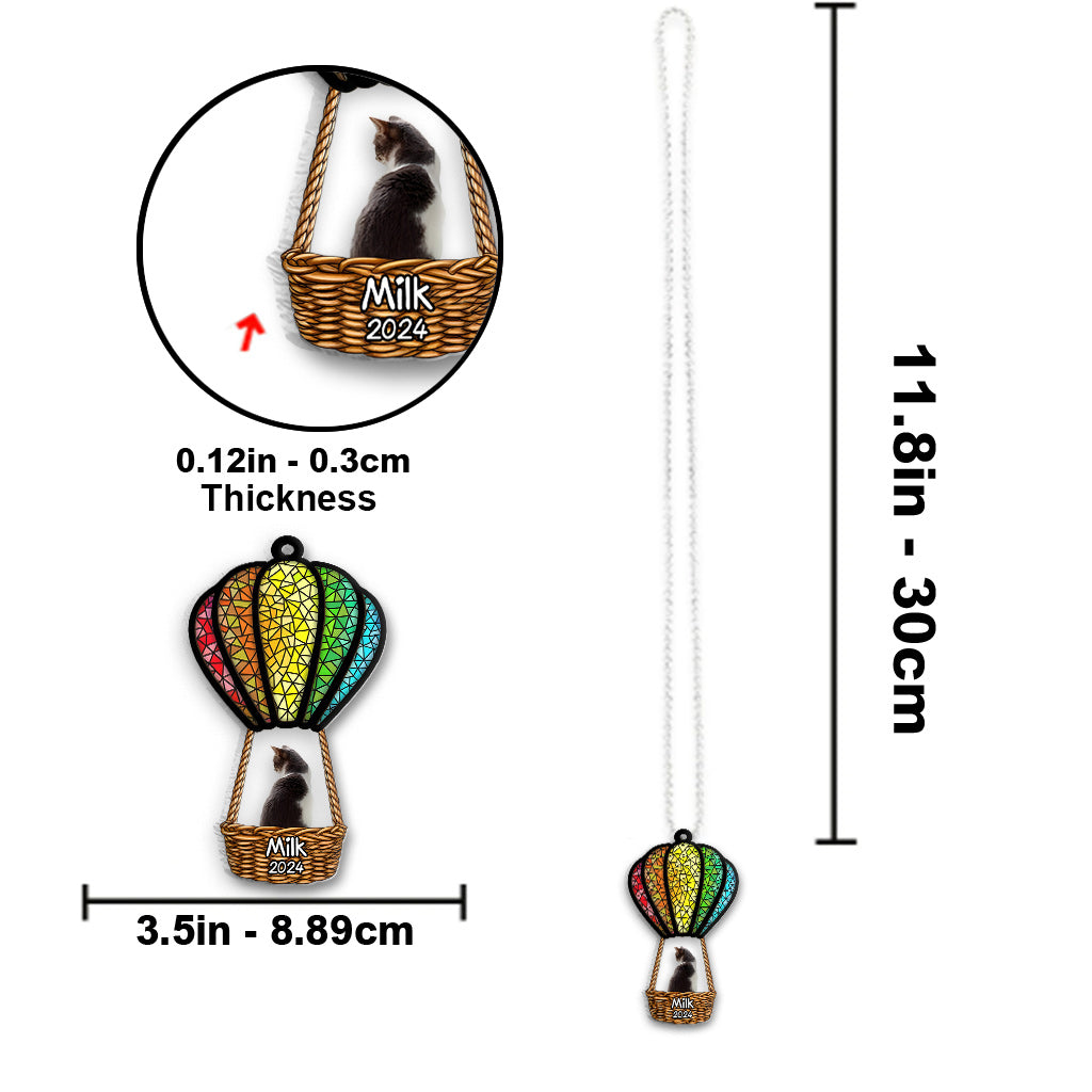 Cat Dog Flying With Air Balloon - Personalized Cat Transparent Car Ornament