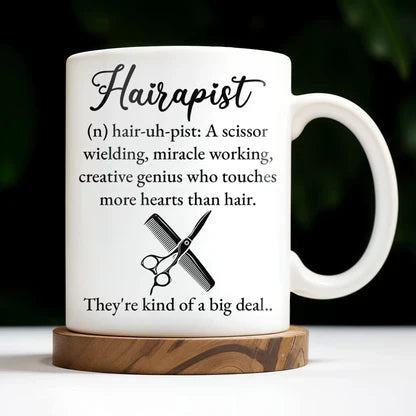 Personalized Hairapist Definition Ceramic Mug, Funny Scissor & Comb Coffee Cup, Unique Gift for Hairstylists