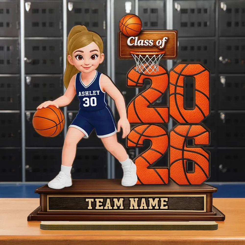 Personalized Basketball Class Of 2-Layer Wooden Plaque for Senior Player on Court, Unique Graduation Gift
