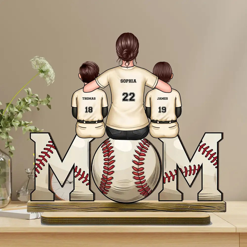 Mother and Son Baseball Moment – Personalized Wooden Plaque with Customizable Names and Numbers – Perfect Gift for Mom on Mother's Day