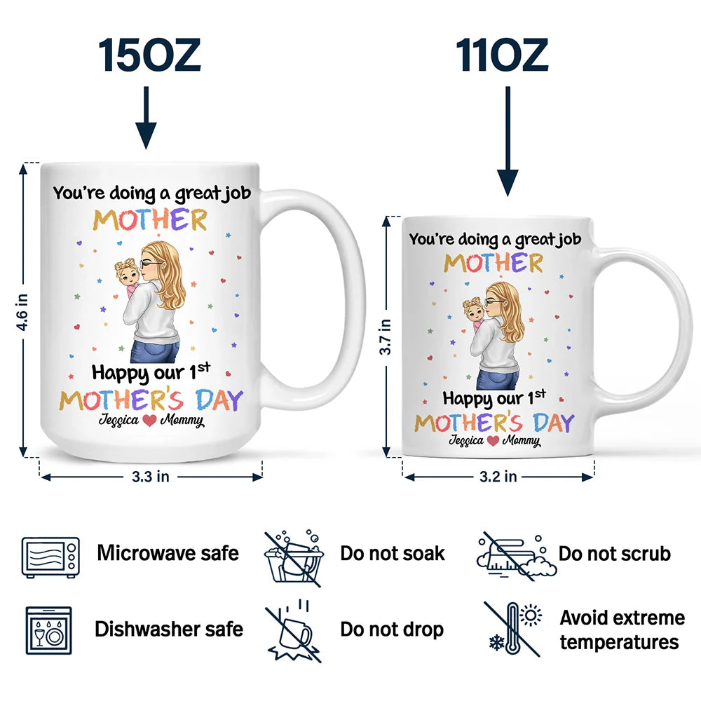 You're Doing a Great Job Mommy Personalized Two-Tone Mug, Happy Mother's Day Gift For Wife, Heartfelt Gift for New Moms, Customizable White Ceramic Mug & Two-Tone Mug