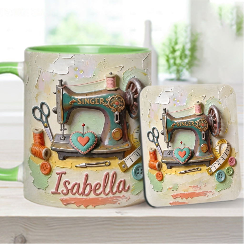Just a Girl Who Loves Sewing - Personalized Sewing Accent Mug & Coaster