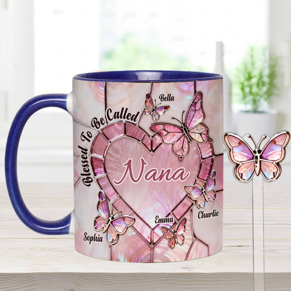 Blessed To Be Called Nana Mama Gigi Grandma - Personalized Grandma Set Accent Mug with Acrylic Stirrers
