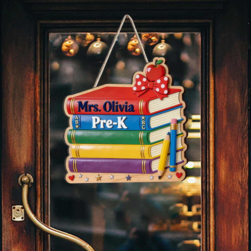 Book Stack - Personalized Teacher Custom Shaped Wood Sign