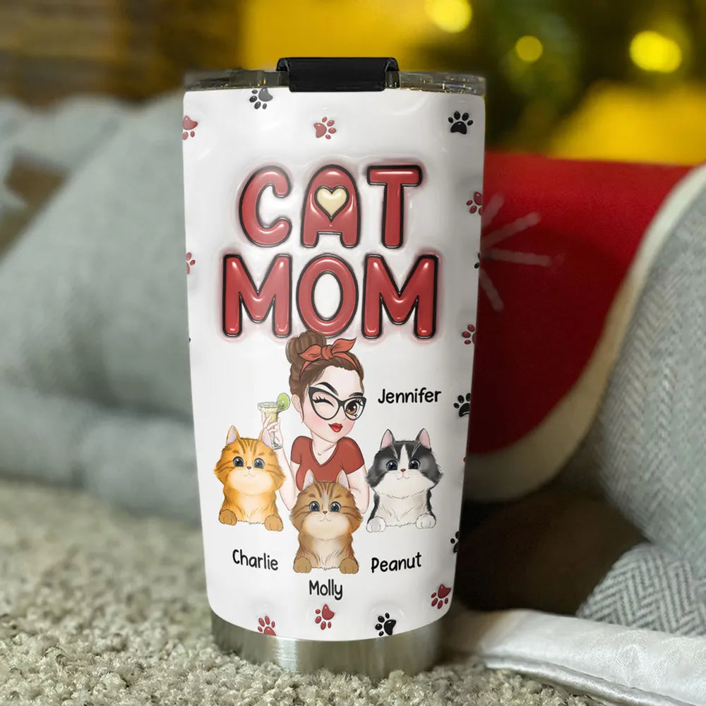 Insulated Travel Tumbler with Cat Mom Illustration, A Fun and Heartwarming Gift for Pet Lovers