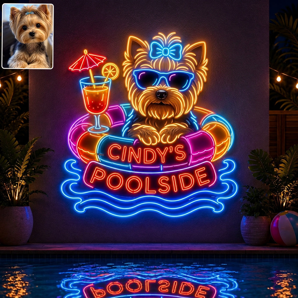 Funny Pet Poolside - Personalized Dog Neon LED Light Sign