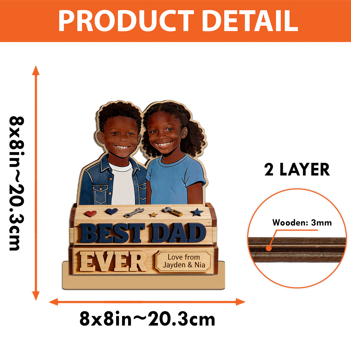 Father's Day Gift For Dad, Grandpa - Personalized Father 2 Layered Big Freestanding