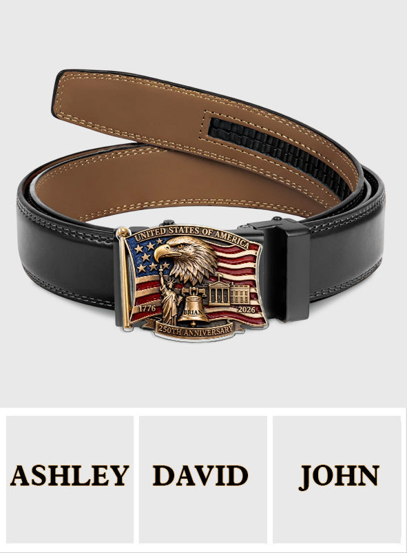 250th Anniversary Of United States - Personalized Patriot Leather Belt With Shaped Buckle