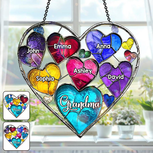 Grandma's Mom's Sweethearts - Personalized Grandma Window Hanging Suncatcher Ornament