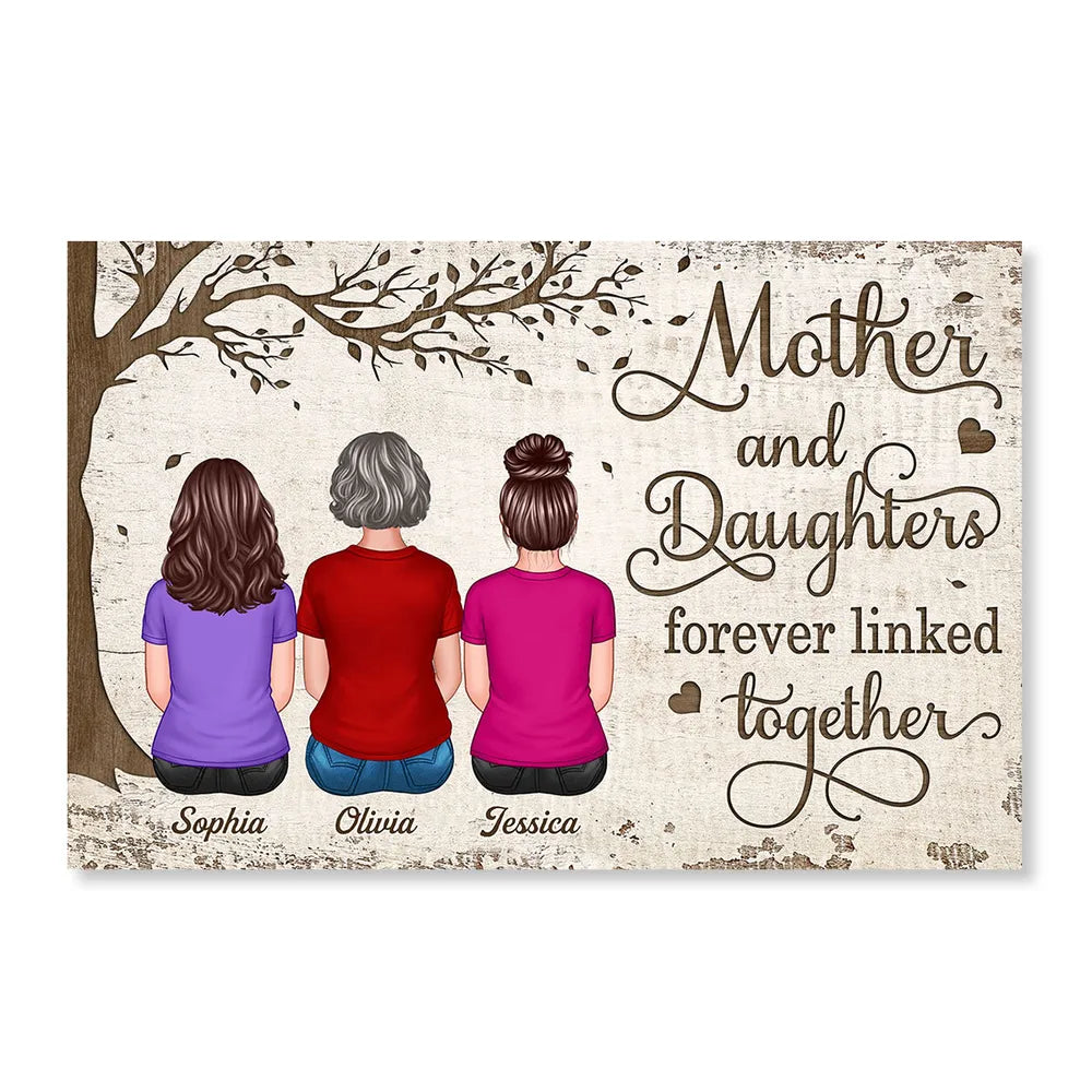 Mother and Daughters Forever Linked Together – Heartfelt Gift for Mom with Personalized Names, Poster, Keychain, Plaque, Pillow, Blanket, Cup, and More for Mother’s Day