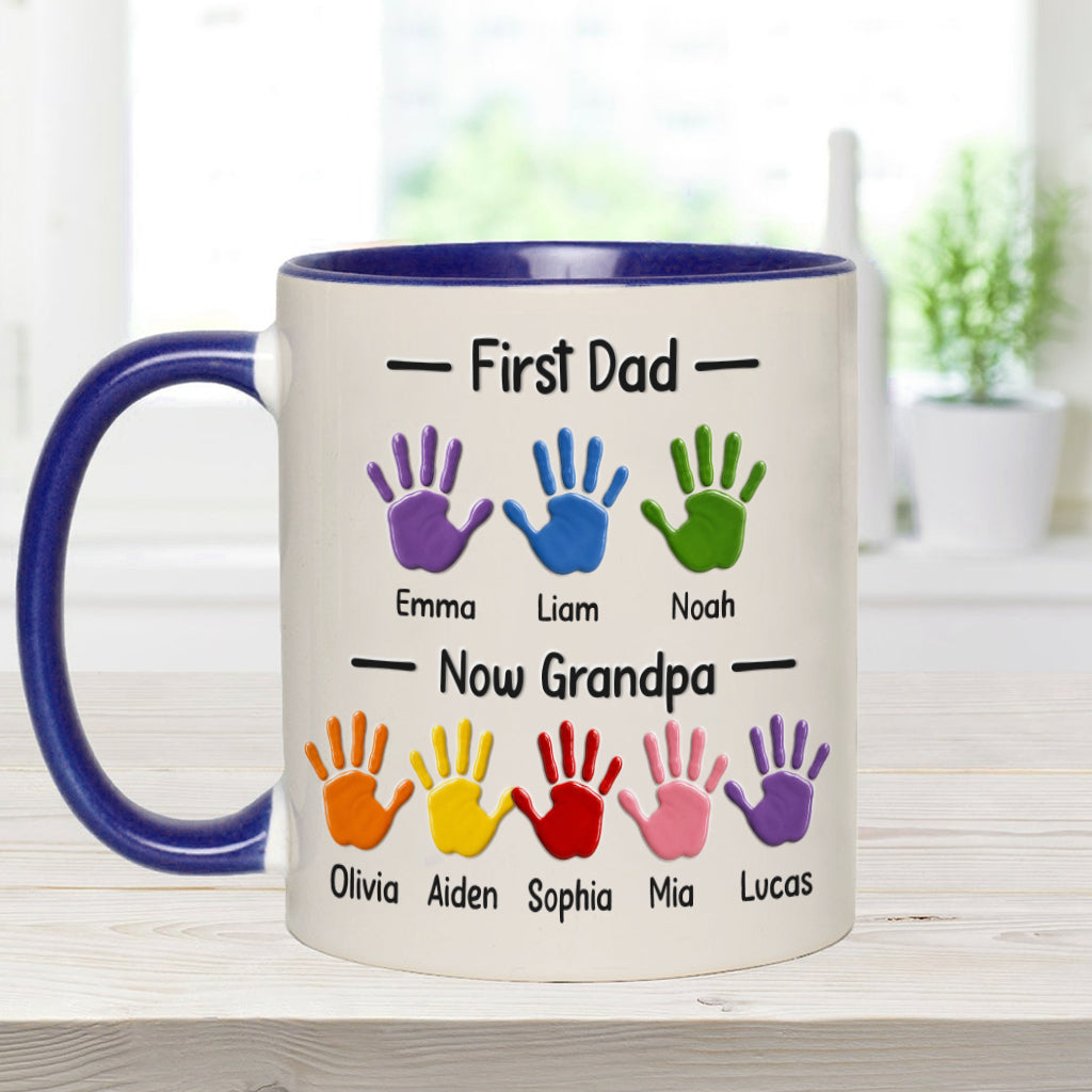 First Dad, Now Grandpa - Personalized Grandpa Accent Mug With Gift Box